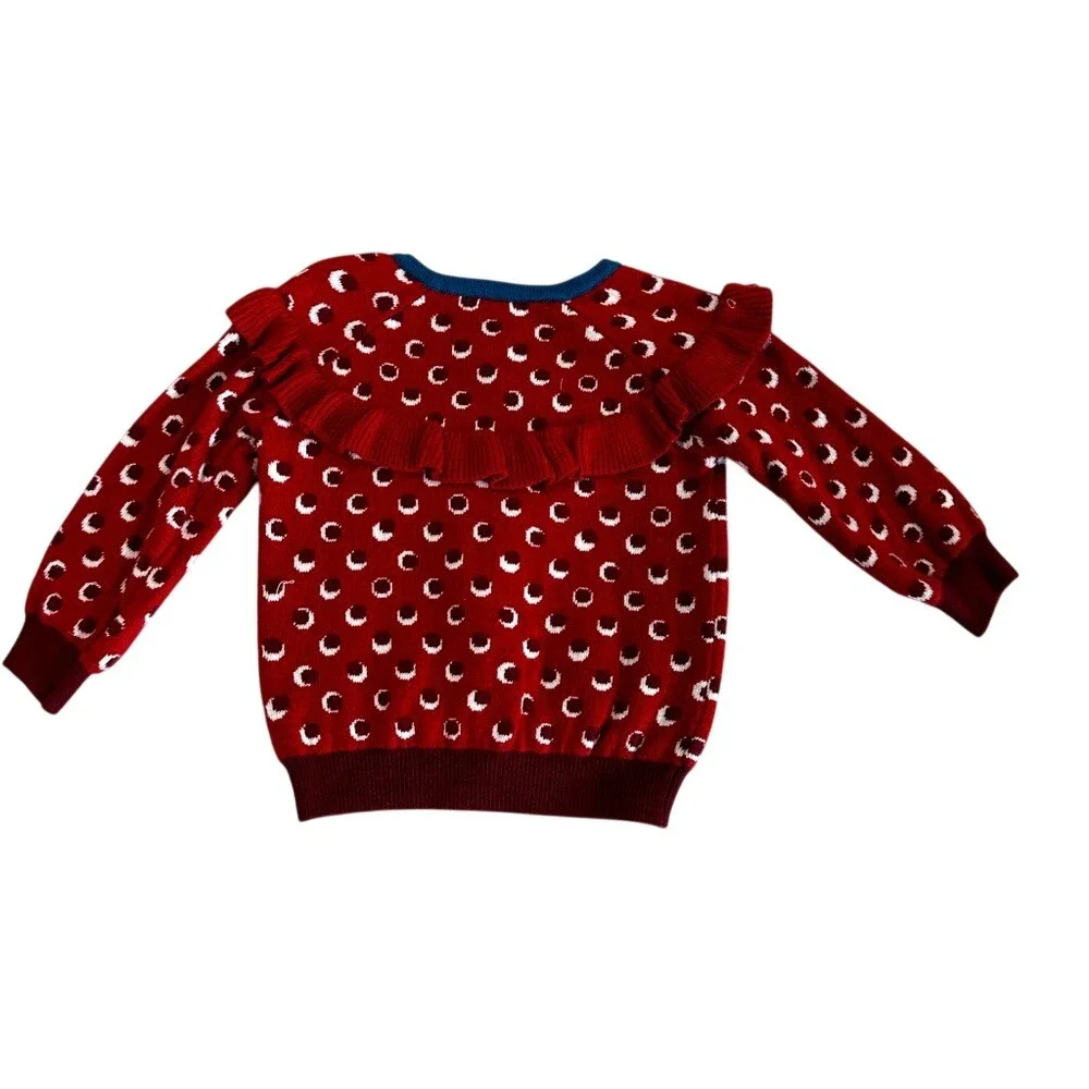 Wild Flowers Cardigan Kids 12-18M Burgundy Polka Dot Ruffle‎ Knit Sweater